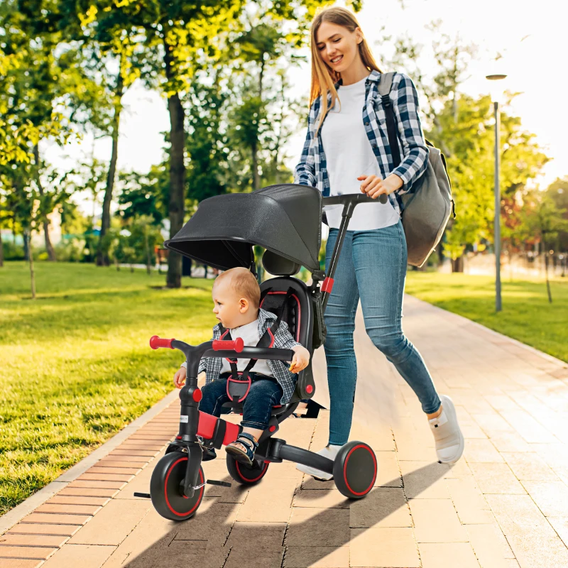 AIYAPLAY Tricycle 3 en 1 pour enfant évolutif de 18 à 48 mois poignée réglable 96,5 x 49 x 101 cm rouge et noir