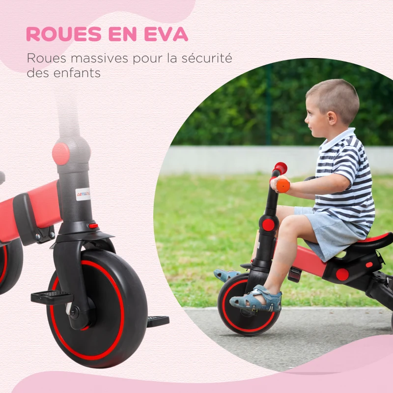 AIYAPLAY Tricycle 3 en 1 pour enfant évolutif de 18 à 48 mois poignée réglable 96,5 x 49 x 101 cm rouge et noir