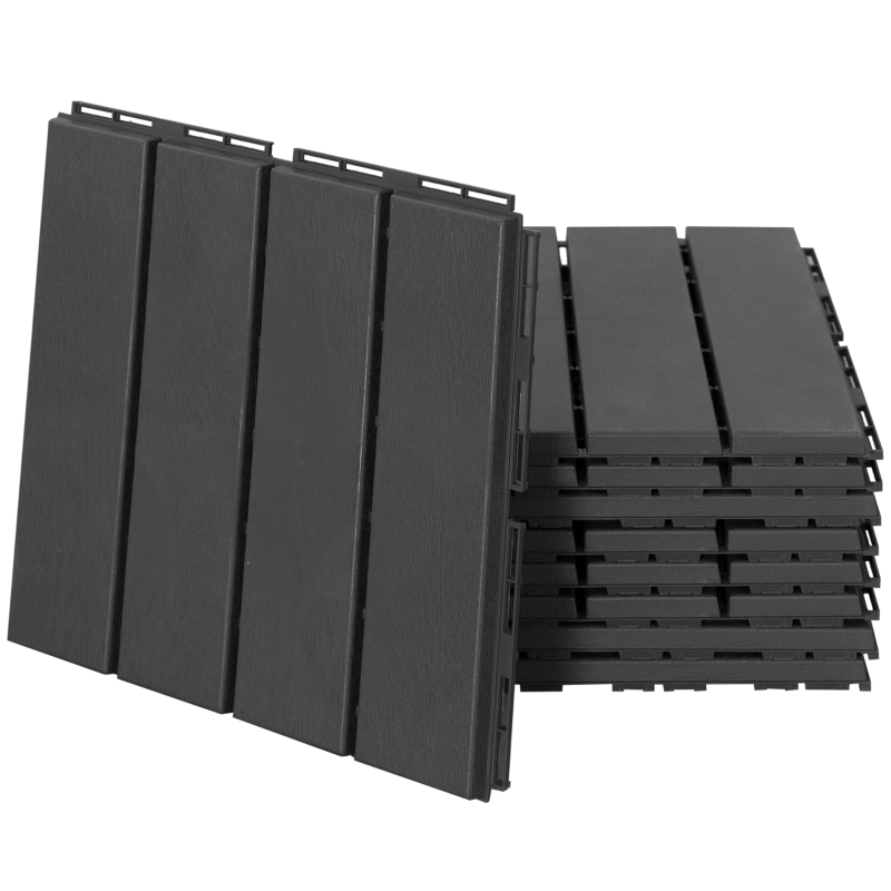 Outsunny 12" x 12" PP Interlocking Composite Deck Tile 9 Pack - Black