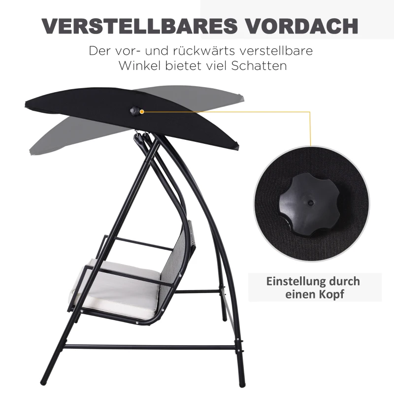 Outsunny Hollywoodschaukel 3-Sitzer aus Polyrattan Gartenschaukel mit verstellbar Sonnendach Sonnenschutz Sitzkissen Hängebank bis 360 kg belastbar Hängeschaukel für Garten 198x124x179cm Schwarz