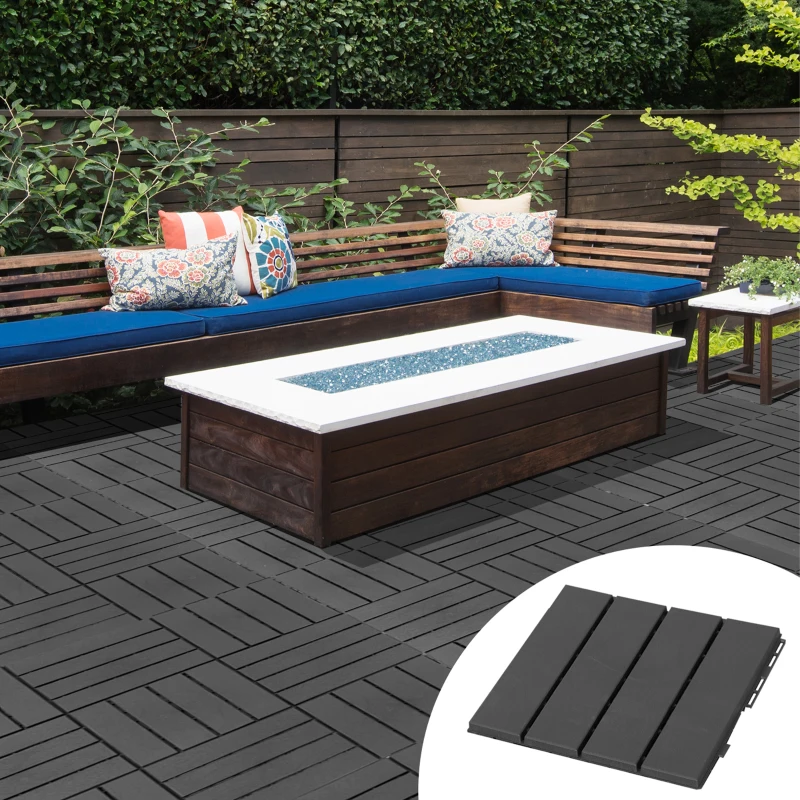 Outsunny 12" x 12" PP Interlocking Composite Deck Tile 9 Pack - Black