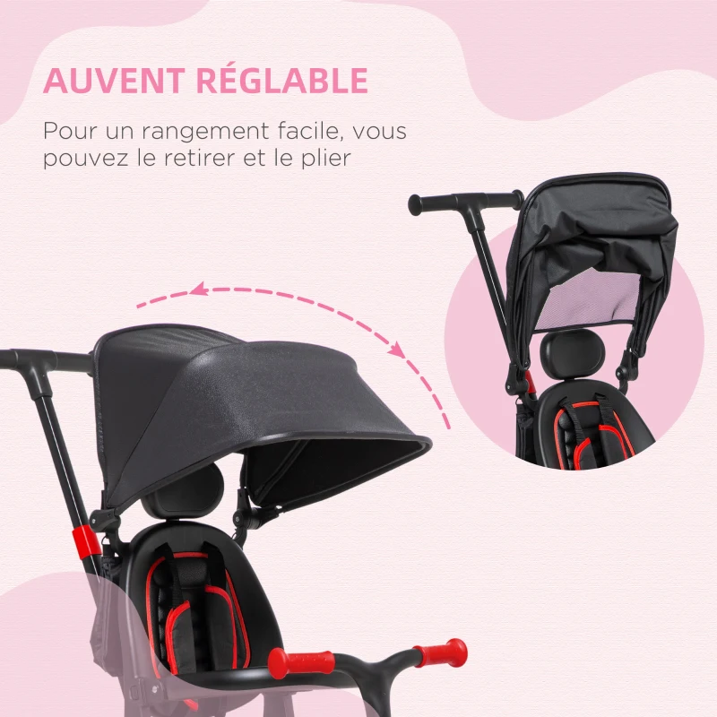 AIYAPLAY Tricycle 3 en 1 pour enfant évolutif de 18 à 48 mois poignée réglable 96,5 x 49 x 101 cm rouge et noir
