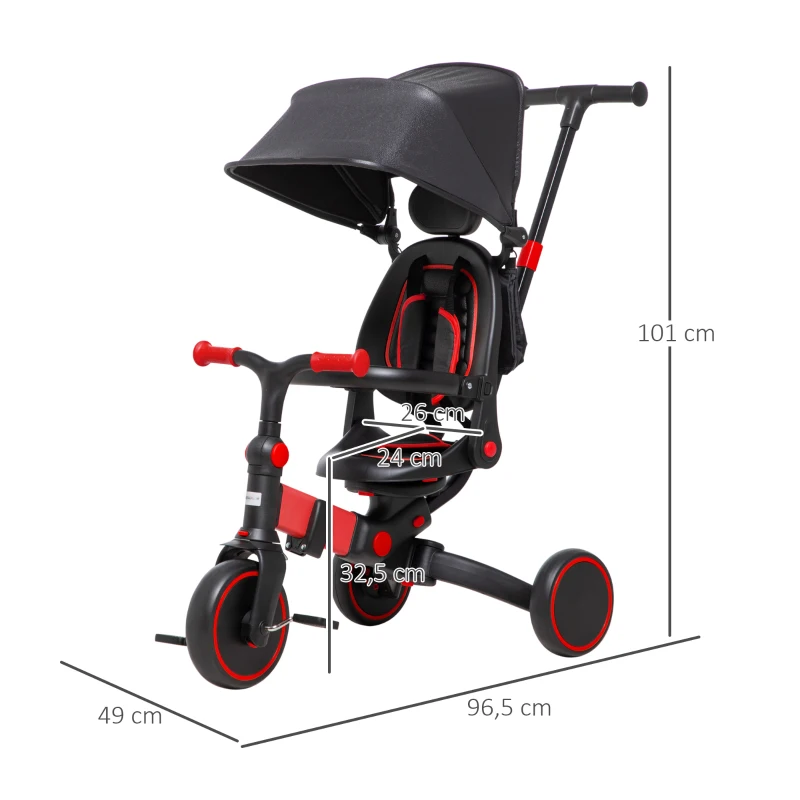 AIYAPLAY Tricycle 3 en 1 pour enfant évolutif de 18 à 48 mois poignée réglable 96,5 x 49 x 101 cm rouge et noir