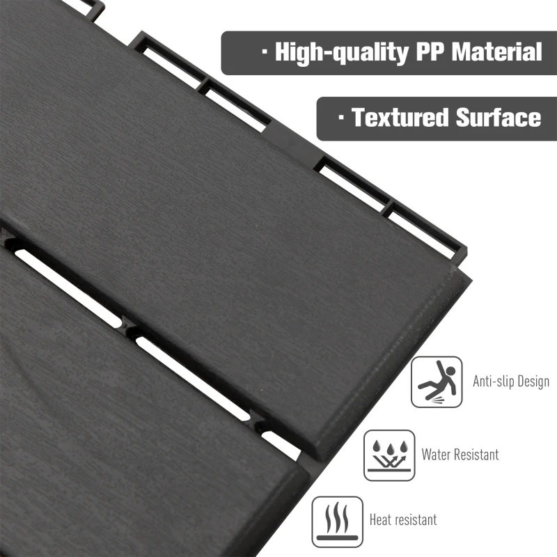 Outsunny 12" x 12" PP Interlocking Composite Deck Tile 9 Pack - Black