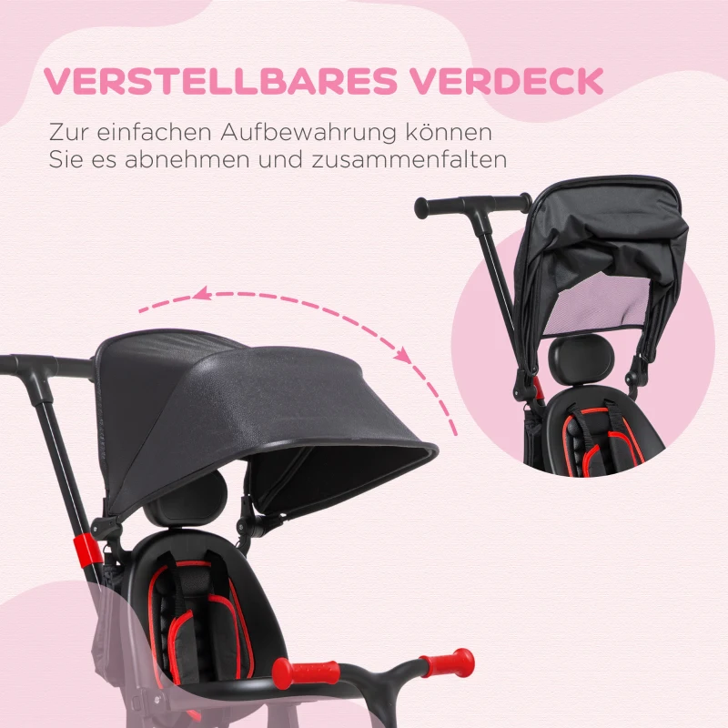 AIYAPLAY 3-in-1 Kinderdreirad, Dreirad, Laufrad Schiebegriff, drehbarer Sitz, Dreipunktgurt, Aluminiumrahmen, rot