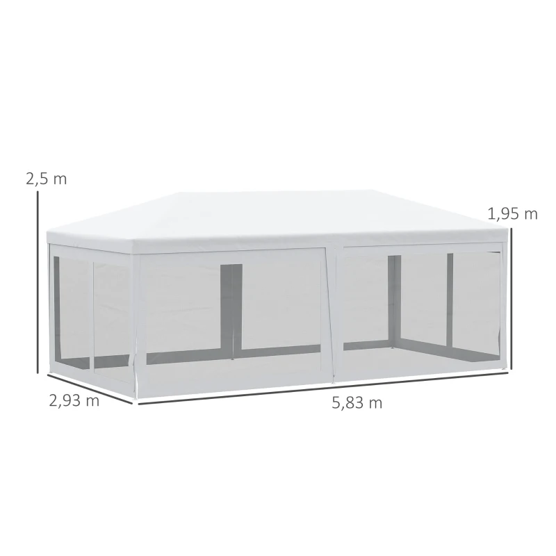 Outsunny Carpa de Jardín 6x3 m Carpa para Fiesta Cenador Desmontable Exterior con 6 Mosquiteras Laterales 2 Puertas con Cremallera Pabellón Gazebo para Terraza Patio Playa Blanco y Negro