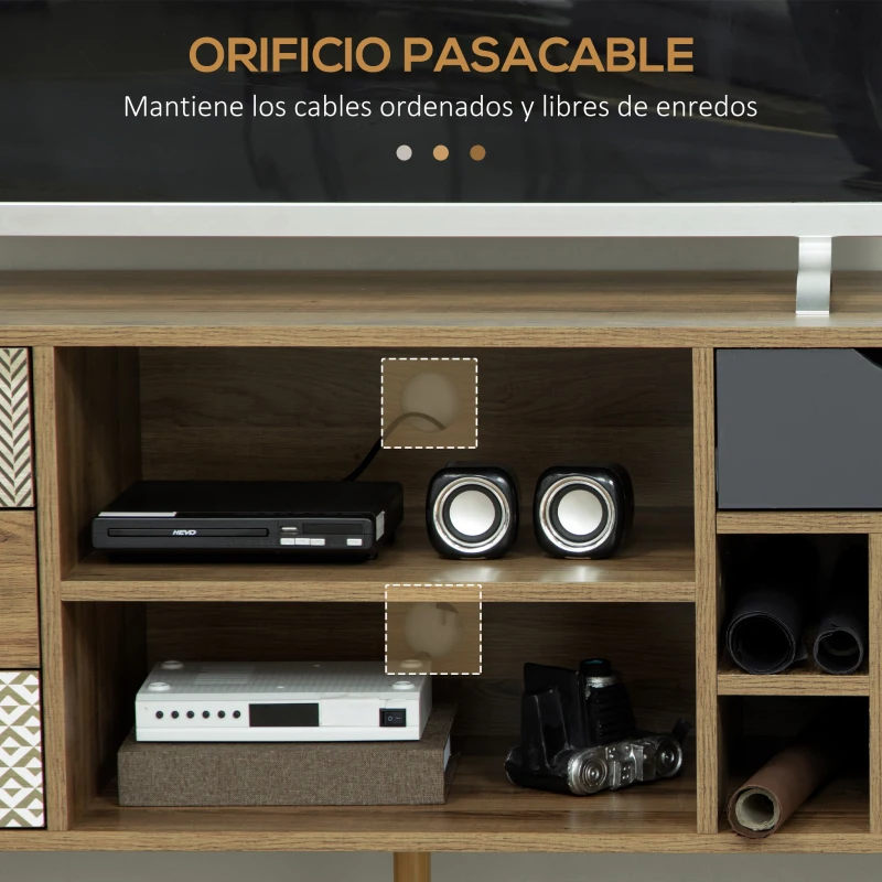 HOMCOM Mueble de TV Estilo Boho con Estantes 4 Cajones y Patas de Metal Mesa para TV de hasta 50'' 120x39x64 cm Marrón