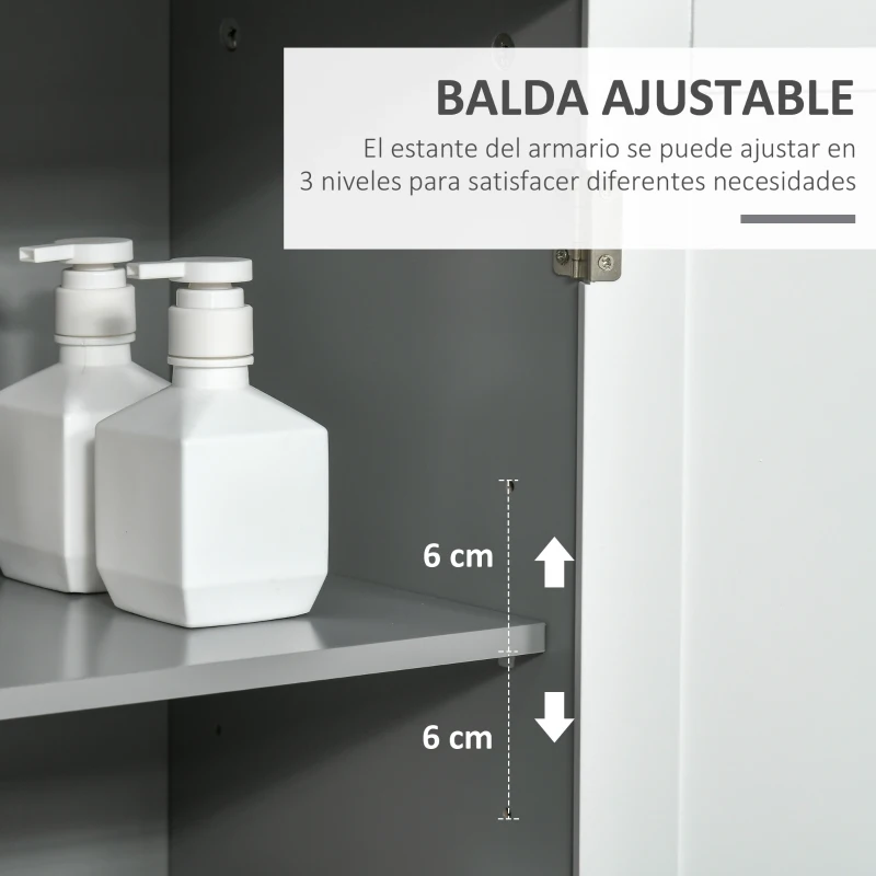 kleankin Armario Alto de Baño con Estantería de 4 Niveles 1 Puerta y Estante Ajustable Interior Mueble Auxiliar de Almacenaje para Salón Cocina 40x30x117 cm Gris