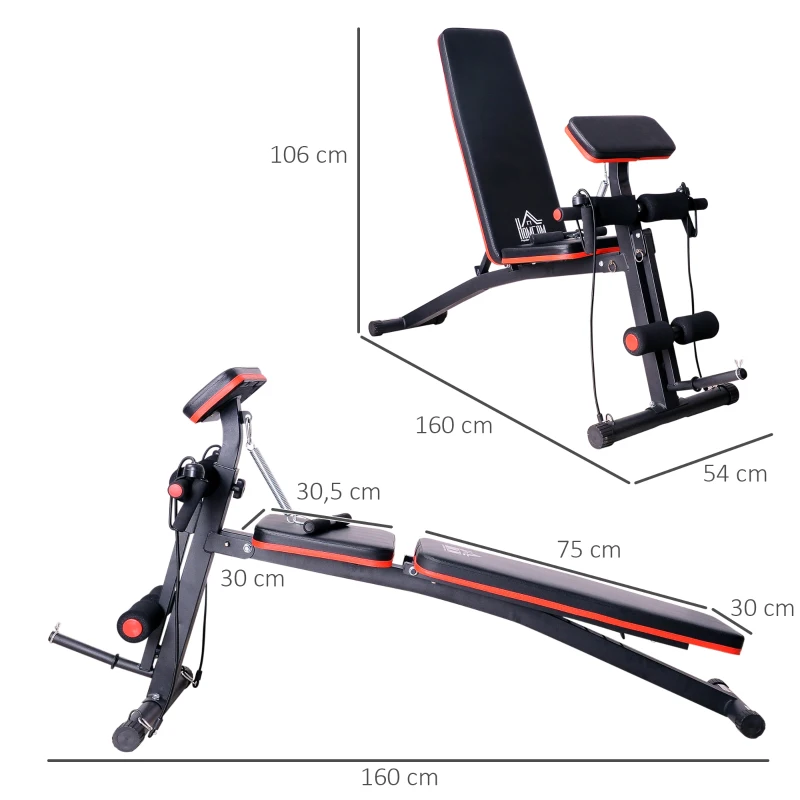 HOMCOM Foldable Exercise Bench 6 Levels Adjustment - Black/Red(m-3)