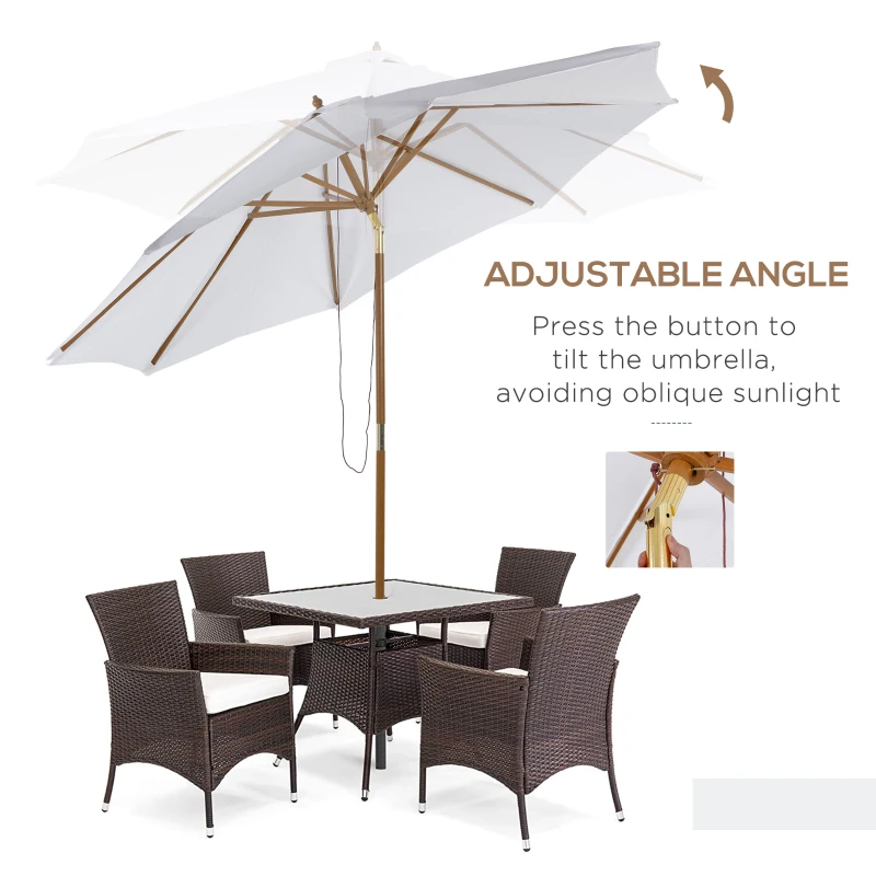 Outsunny 3M Patio Umbrella Wood Outdoor Table Umbrella with 8 Sturdy Ribs - Cream White