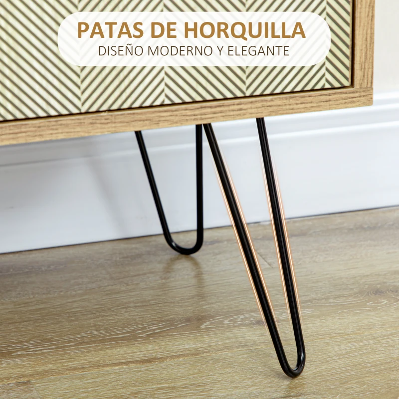 HOMCOM Cómoda con 4 Cajones Estilo Boho Cajonera de Madera con Patas de Metal para Salón Dormitorio 79x39x86 cm Marrón(m-7)