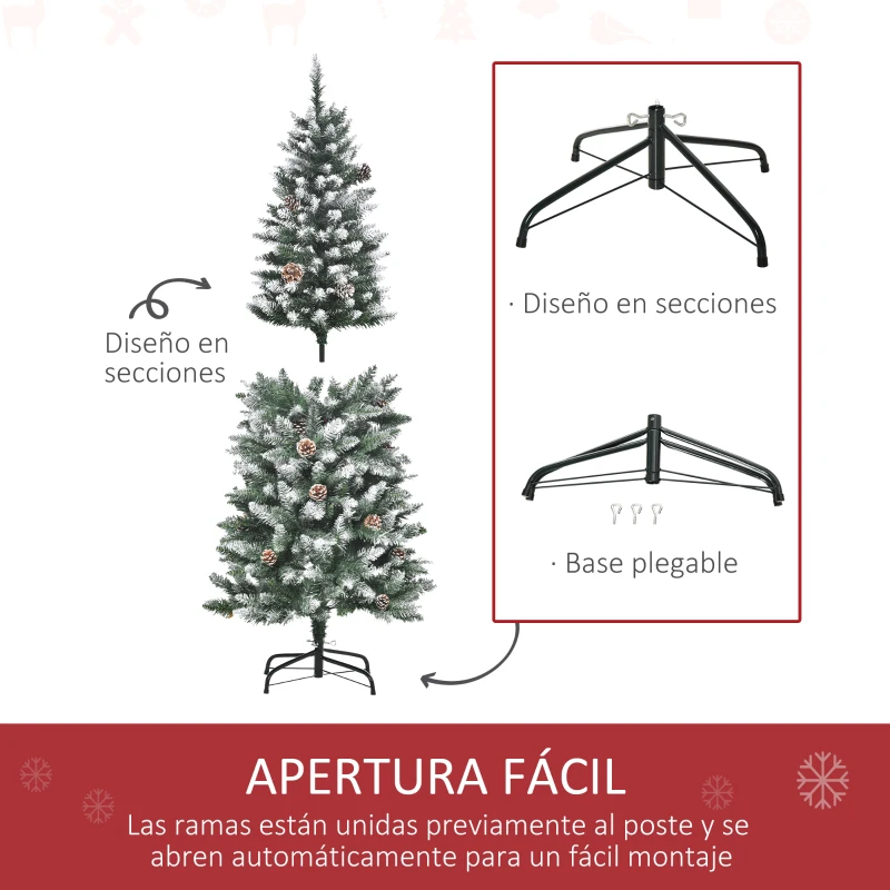 HOMCOM Árbol de Navidad 150 cm Árbol de Navidad Grande con 464 Puntas 28 Piñas Base Plegable y Soporte de Acero para Decoración de Interior Verde