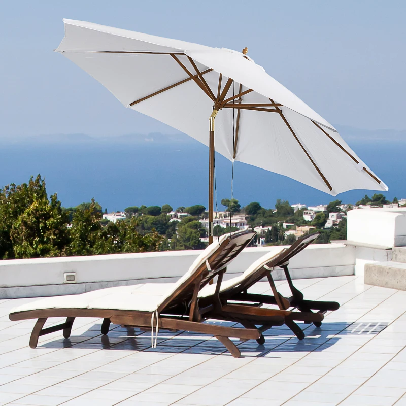 Outsunny 3M Patio Umbrella Wood Outdoor Table Umbrella with 8 Sturdy Ribs - Cream White