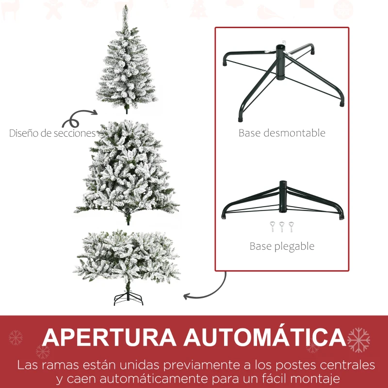 HOMCOM Árbol de Navidad Artificial 225 cm con Nieve Ignífugo con 1300 Ramas Decoración Navideña para Interiores Verde