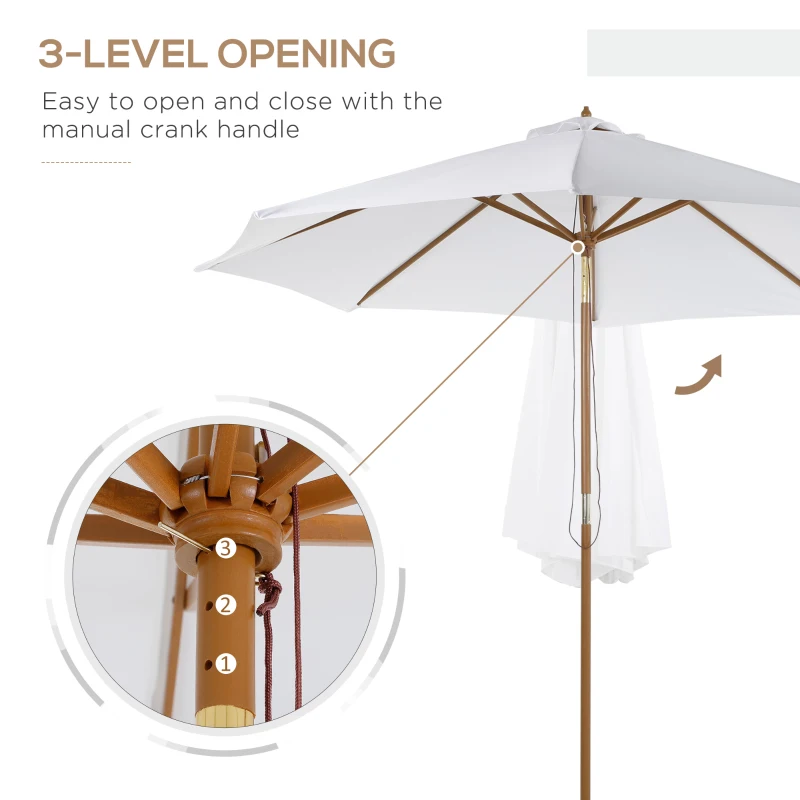 Outsunny 3M Patio Umbrella Wood Outdoor Table Umbrella with 8 Sturdy Ribs - Cream White