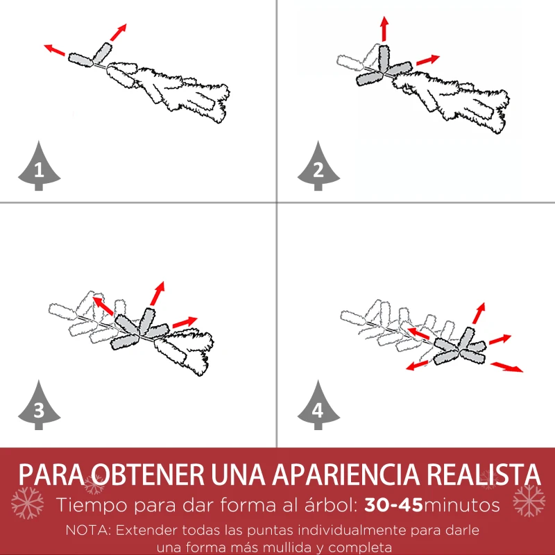 HOMCOM Árbol de Navidad Artificial 225 cm con Nieve Ignífugo con 1300 Ramas Decoración Navideña para Interiores Verde