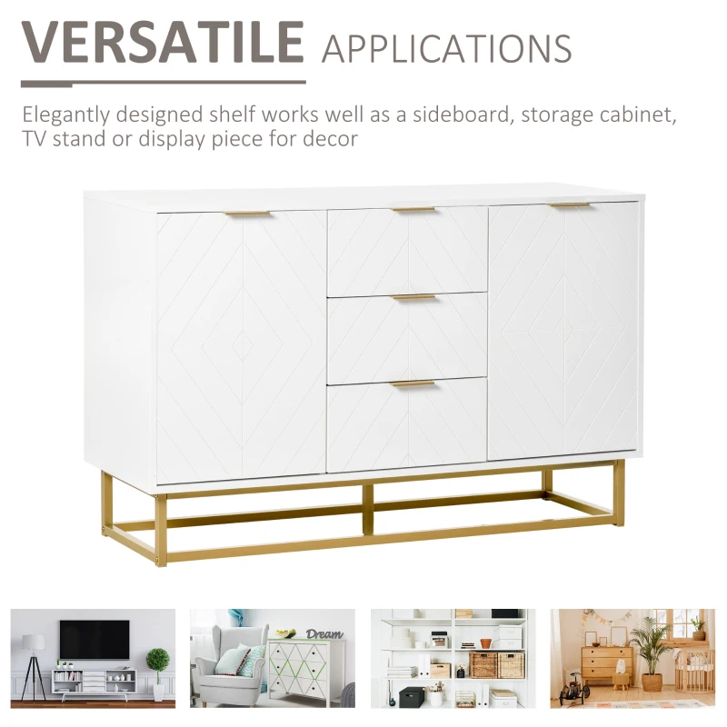 HOMCOM Modern Storage Cabinet Freestanding Cupboard with 3 Drawers for Dining Room, Living Room