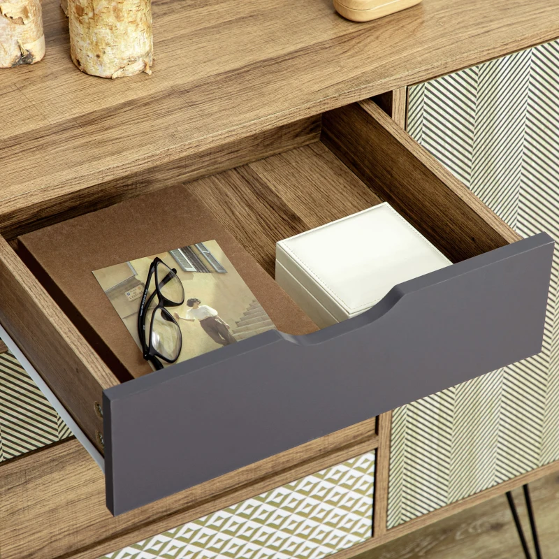 HOMCOM Cómoda con 4 Cajones Estilo Boho Cajonera de Madera con Patas de Metal para Salón Dormitorio 79x39x86 cm Marrón(m-8)