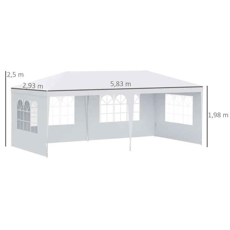 Outsunny Carpa con Paneles Laterales Plegable Gazebo Pabellón Jardín con Ventanas Transparentes 600x300x250 cm Blanco