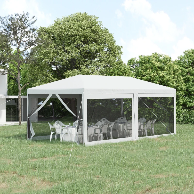 Outsunny Carpa de Jardín 6x3 m Carpa para Fiesta Cenador Desmontable Exterior con 6 Mosquiteras Laterales 2 Puertas con Cremallera Pabellón Gazebo para Terraza Patio Playa Blanco y Negro
