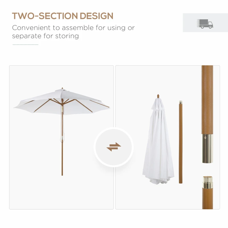 Outsunny 3M Patio Umbrella Wood Outdoor Table Umbrella with 8 Sturdy Ribs - Cream White