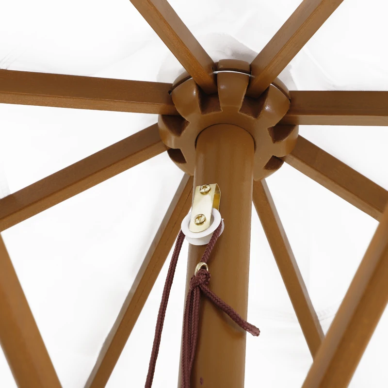 Outsunny 3M Patio Umbrella Wood Outdoor Table Umbrella with 8 Sturdy Ribs - Cream White