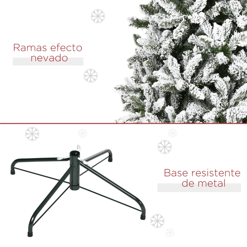 HOMCOM Árbol de Navidad Artificial 225 cm con Nieve Ignífugo con 1300 Ramas Decoración Navideña para Interiores Verde