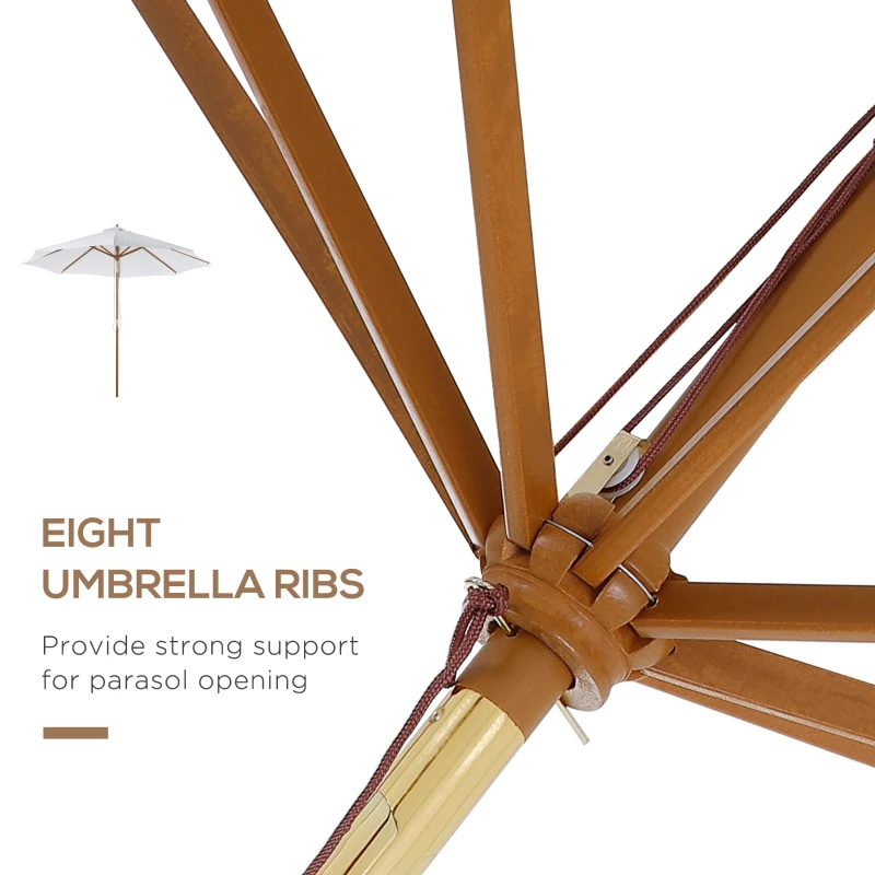 Outsunny 3M Patio Umbrella Wood Outdoor Table Umbrella with 8 Sturdy Ribs - Cream White