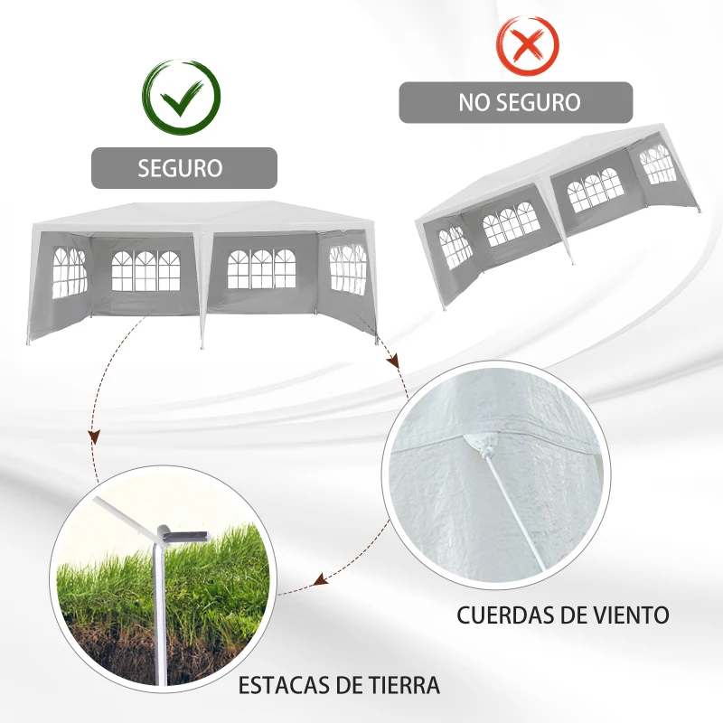 Outsunny Carpa con Paneles Laterales Plegable Gazebo Pabellón Jardín con Ventanas Transparentes 600x300x250 cm Blanco