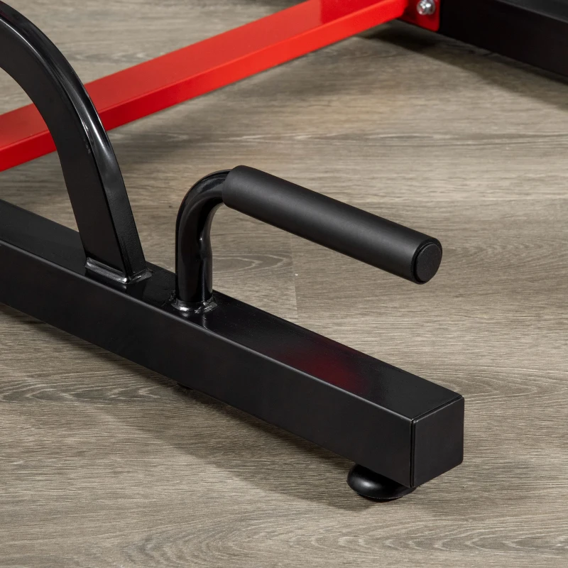 HOMCOM Multiestación Máquina de Musculación Multifuncional Plegable con Banco Acolchado Altura Ajustable en 6 Niveles Acero 94x174x180-230 cm Negro y Rojo