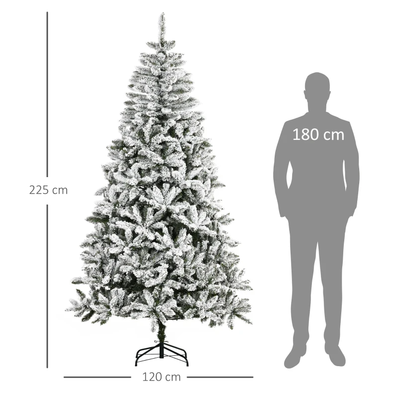 HOMCOM Árbol de Navidad Artificial 225 cm con Nieve Ignífugo con 1300 Ramas Decoración Navideña para Interiores Verde