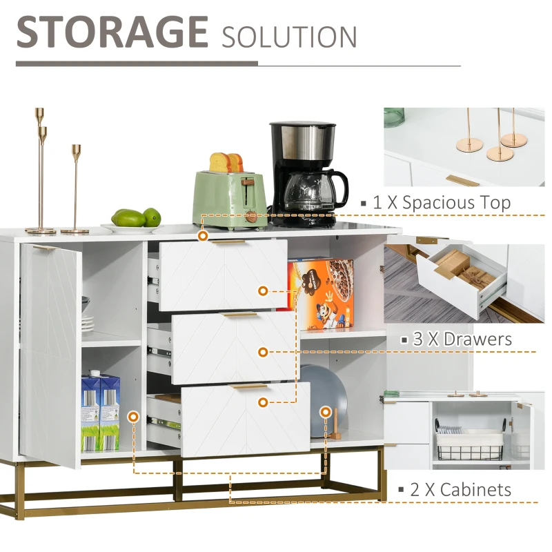 HOMCOM Modern Storage Cabinet Freestanding Cupboard with 3 Drawers for Dining Room, Living Room