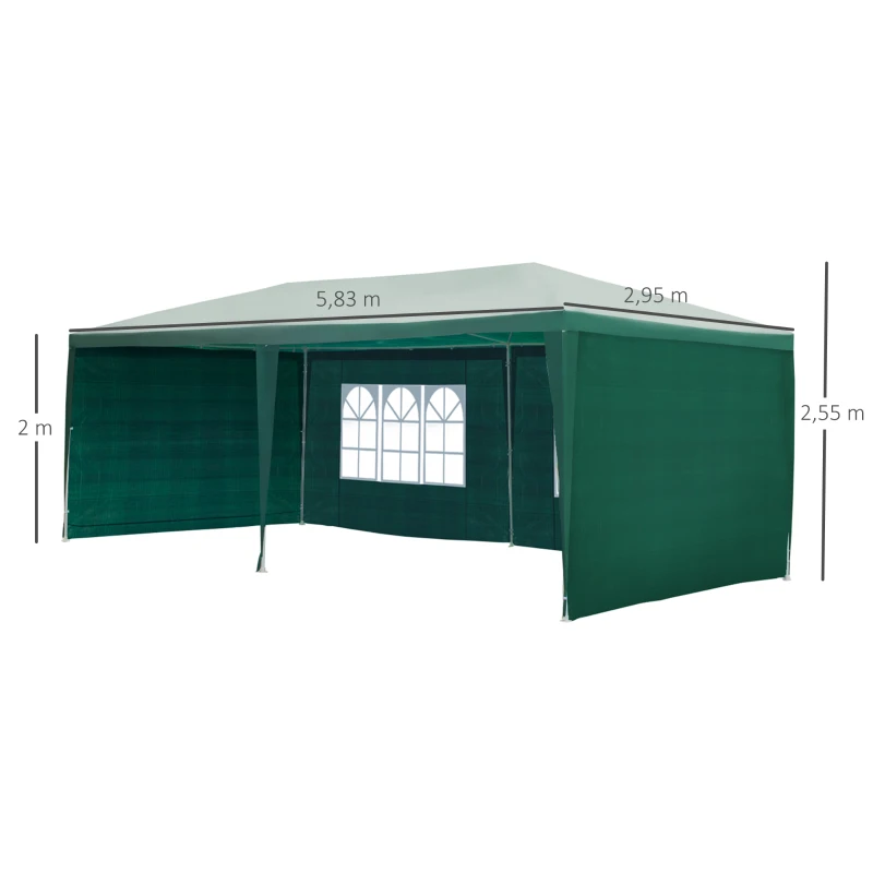 Outsunny Carpa de Jardín 6x3x2,5 m con 4 Paredes Laterales y 2 Ventanas Cenador Gazebo de Exterior Marco de Acero para Fiestas Eventos Bodas Verde