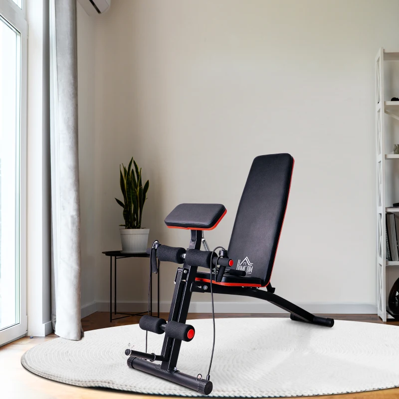 HOMCOM Foldable Exercise Bench 6 Levels Adjustment - Black/Red(m-10)