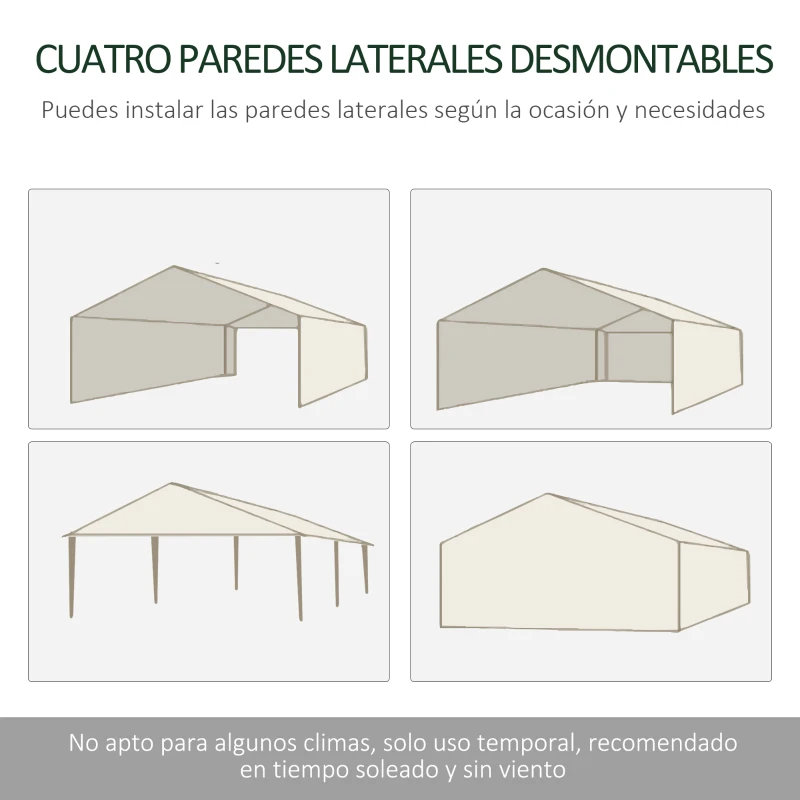 Outsunny Carpa de Jardín 6x3 m Carpa para Fiesta Cenador Desmontable Exterior con 6 Mosquiteras Laterales 2 Puertas con Cremallera Pabellón Gazebo para Terraza Patio Playa Blanco y Negro