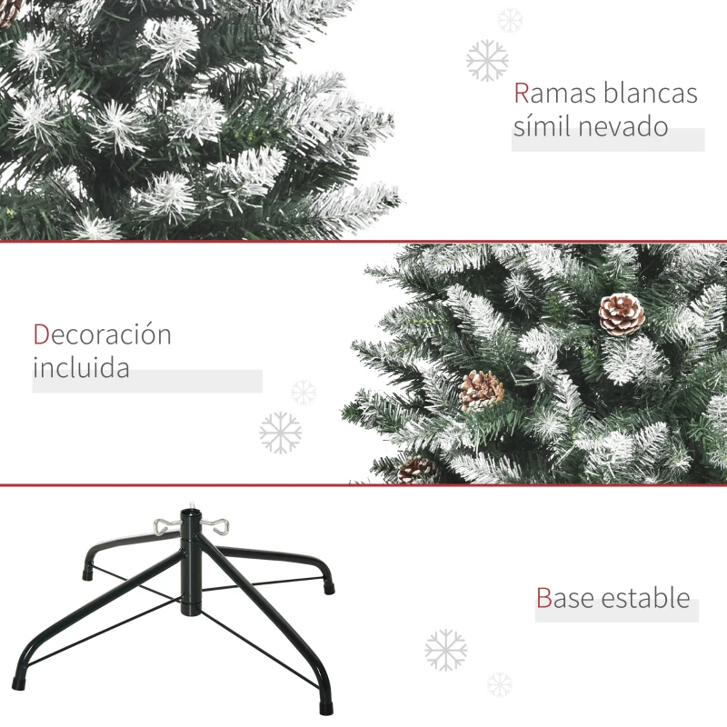 HOMCOM Árbol de Navidad 150 cm Árbol de Navidad Grande con 464 Puntas 28 Piñas Base Plegable y Soporte de Acero para Decoración de Interior Verde