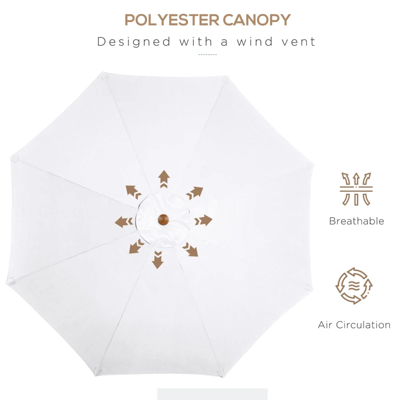Outsunny 3M Patio Umbrella Wood Outdoor Table Umbrella with 8 Sturdy Ribs - Cream White