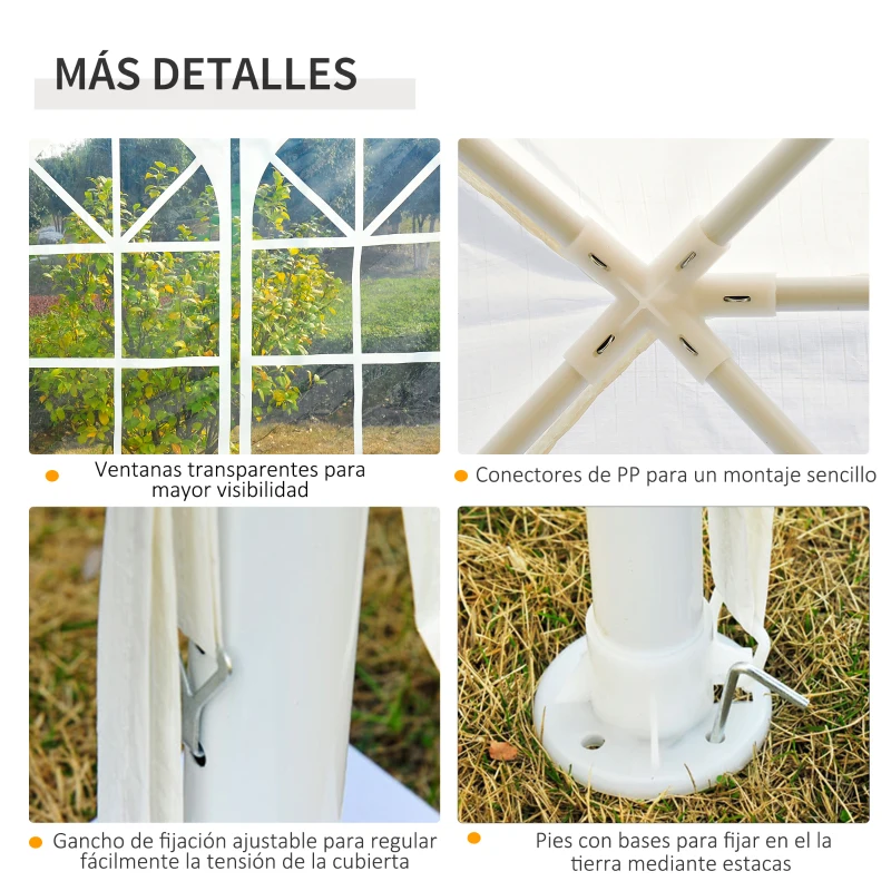 Outsunny Carpa con Paneles Laterales Plegable Gazebo Pabellón Jardín con Ventanas Transparentes 600x300x250 cm Blanco