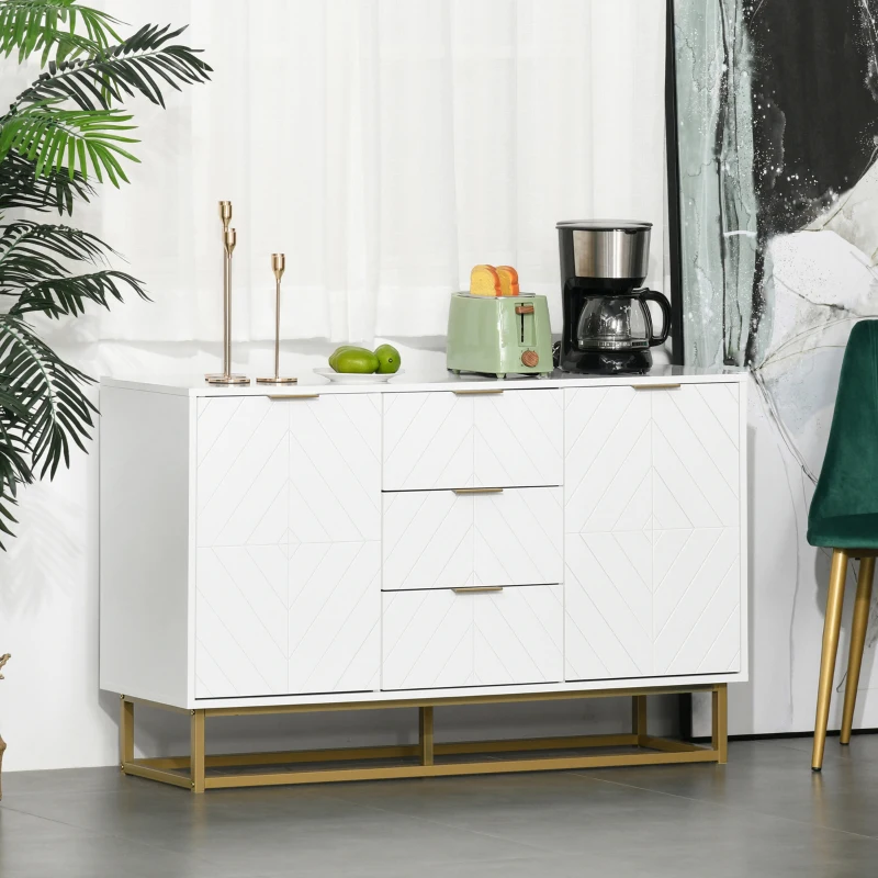 HOMCOM Modern Storage Cabinet Freestanding Cupboard with 3 Drawers for Dining Room, Living Room