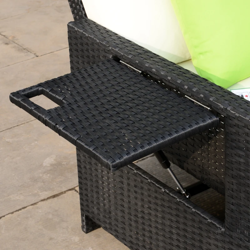 Outsunny Rattan 2-Seater Sofa Sun Lounger Bed-Black