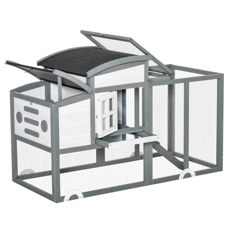 PawHut Chicken Coop with Run Hen House Wooden Poultry Cage w/ Nesting Box Removable Tray Openable Roof Outdoor 140 x 67 x 88.5cm