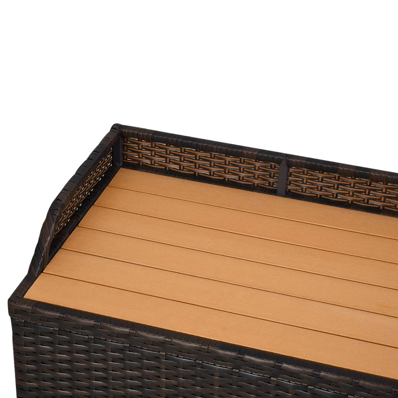 Outsunny PE Rattan Storage Bench Seat Furniture w/ Cushion Handle Armrests and Backrest 120Lx51Wx52H Mixed Brown
