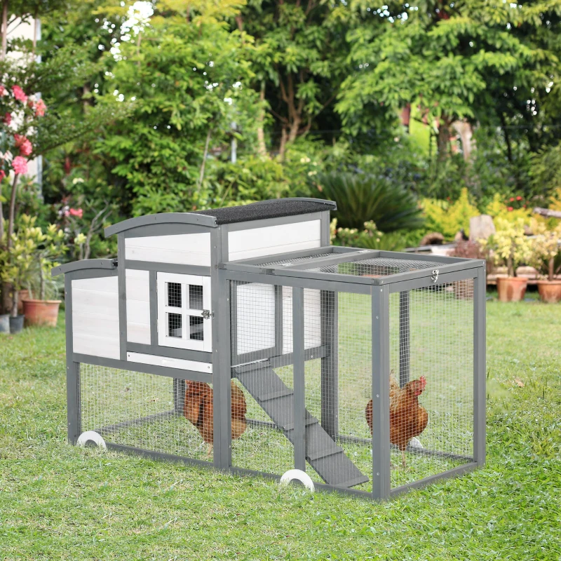 PawHut Chicken Coop with Run Hen House Wooden Poultry Cage w/ Nesting Box Removable Tray Openable Roof Outdoor 140 x 67 x 88.5cm