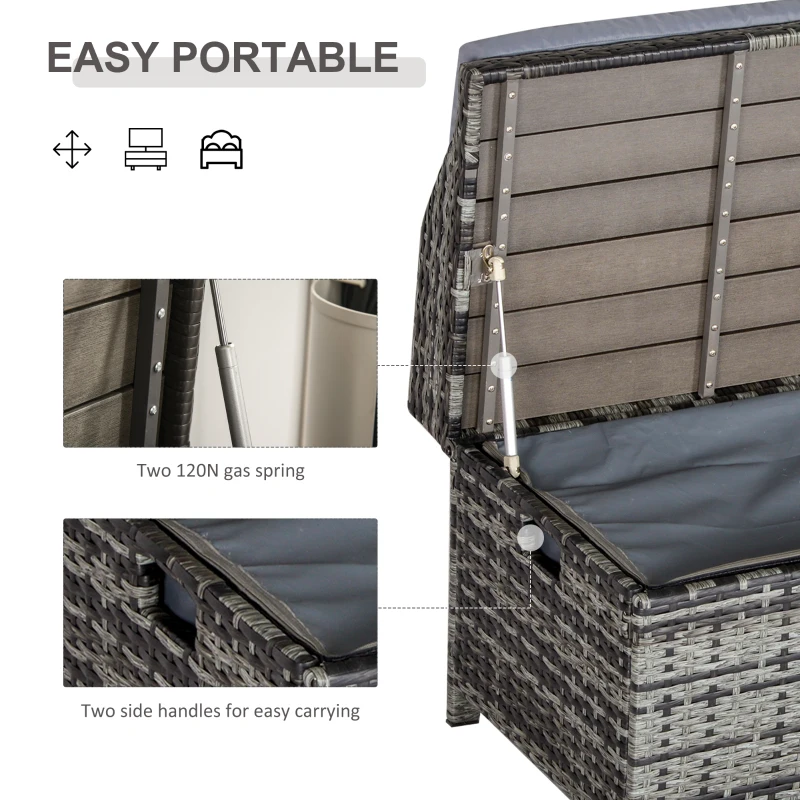 Outsunny Patio PE Rattan Storage Bench Seat Furniture w/ Cushion Handle Inner weather-resistant bag for Garden Yard Park