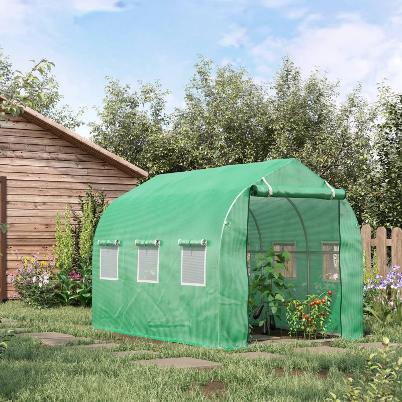 Outsunny 3x2 m Polytunnel Walk-in Greenhouse-Green