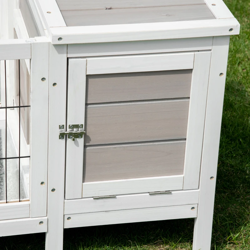 PawHut Wooden Rabbit Hutch, Guinea Pig Cage, Separable Bunny Run, Small Animal House for Indoor with Slide-out Tray, 161 x 50.5 x 53.3cm, Grey