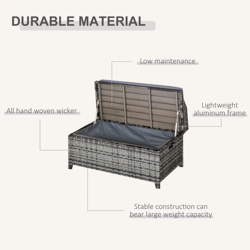 Outsunny Patio PE Rattan Storage Bench Seat Furniture w/ Cushion Handle Inner weather-resistant bag for Garden Yard Park