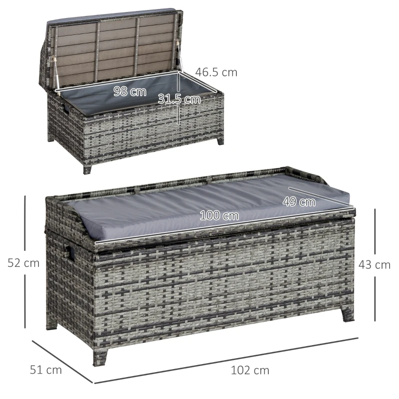 Outsunny Patio PE Rattan Storage Bench Seat Furniture w/ Cushion Handle Inner weather-resistant bag for Garden Yard Park
