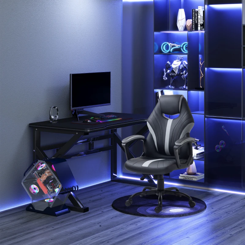 Vinsetto Black Leather Desk Chair,with Wheels, Height Adjustable, Rocking Function,  Black Grey