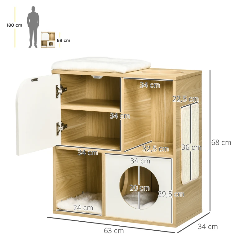 PawHut Maison pour chat design - niche chat panier chat - 3 coussins + grattoir sisal inclus - panneaux aspect chêne clair